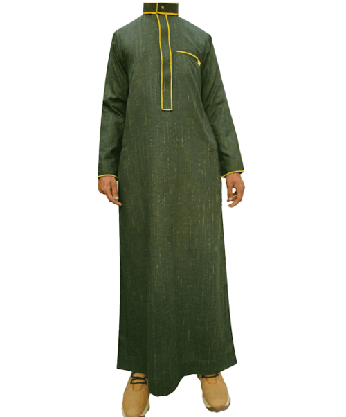 Mens Dark Green Thobe Embroidery Jubbah Dishdasha Kandura