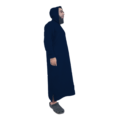 Donchie Mens Navy Hoodie Jubbah Thobe Cotton Fleece