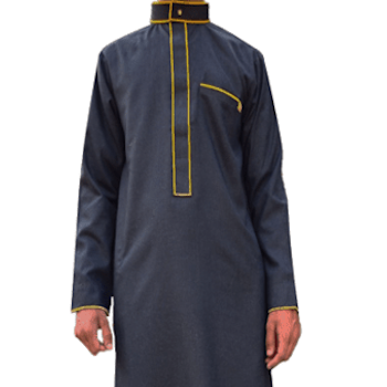 Mens Navy Blue Thobe Luxury Embroidered Jubbah Dishdasha Kandura