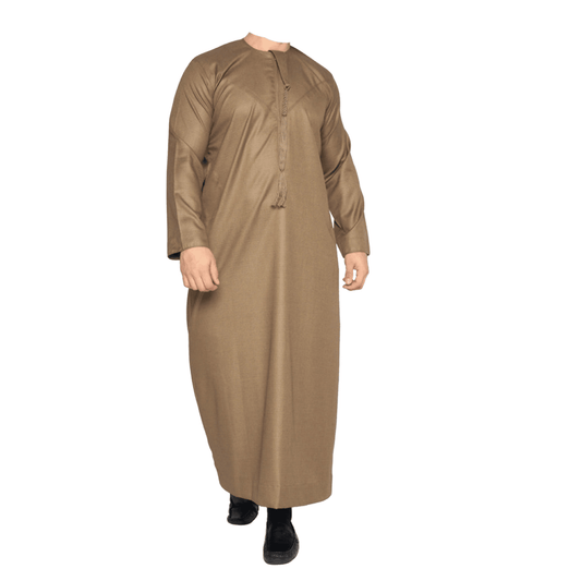 Lamsa Men's Brown Satin Emirati Thobe Jubba