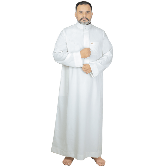 Lamsa Men's White Saudi Thobe Luxury Jubbah Kandura