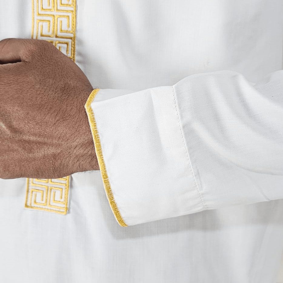 Men's White Thobe Embroidery Luxury Jubbah