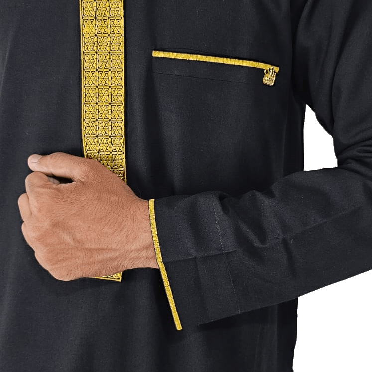 Mens Black Jubbah Embroidery Luxury Thobe Dishdasha Kandura