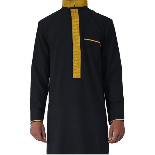 Mens Black Jubbah Embroidery Luxury Thobe Dishdasha Kandura