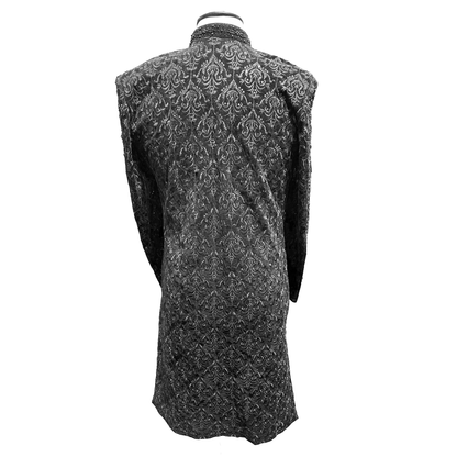 Dahab Men's Black Silver Groom Wedding Sherwani Overcoat