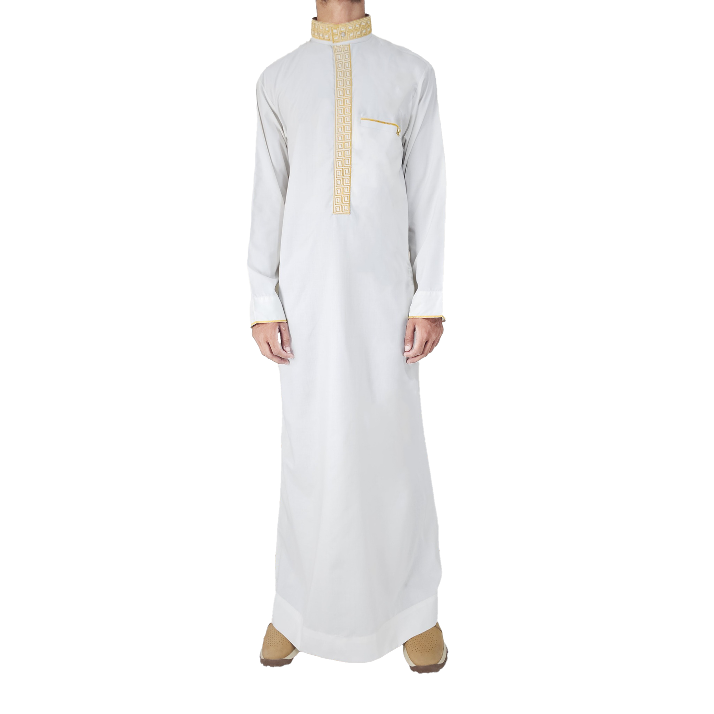 Lamsa Men's White Thobe Embroidery Luxury Jubbah