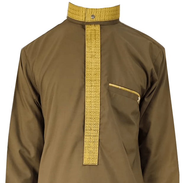 Mens Camel Brown Luxury Embroidery Thobe Jubbah Dishdasha Kandura