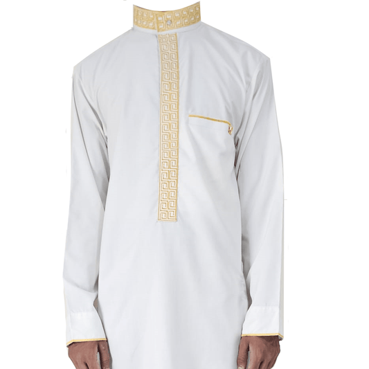 Men's White Thobe Embroidery Luxury Jubbah