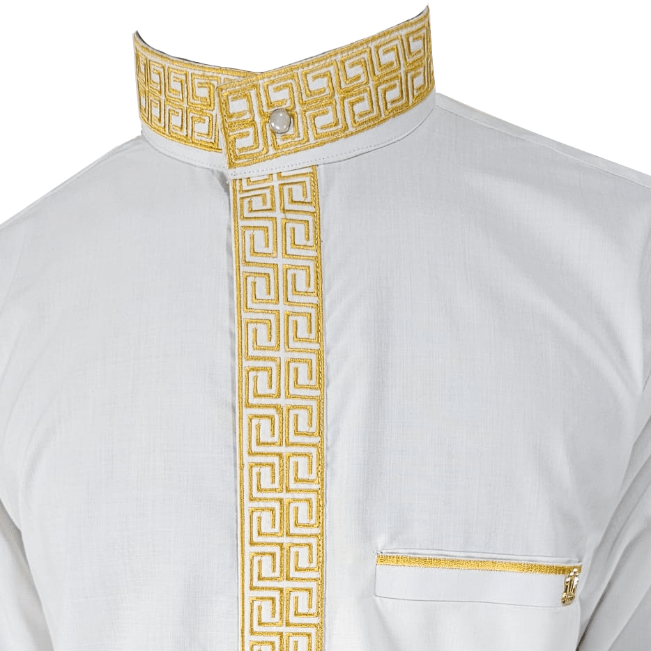 Men's White Thobe Embroidery Luxury Jubbah