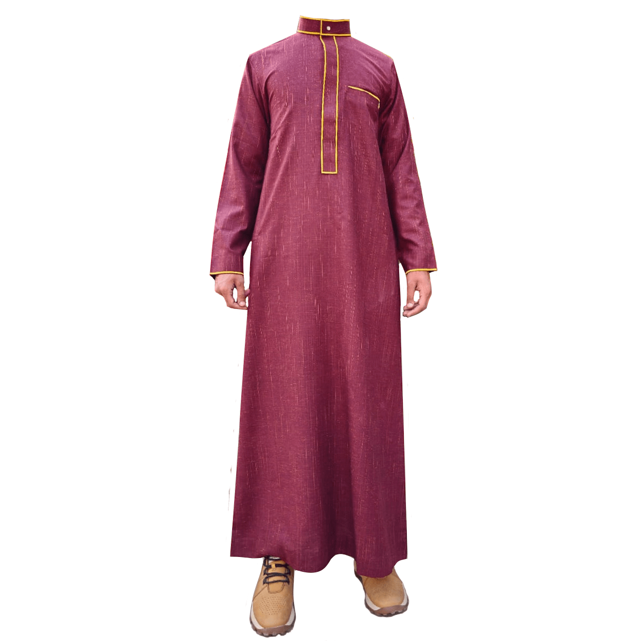 Men's Maroon Thobe Embroidery Luxury Jubbah Dishdasha Kandura