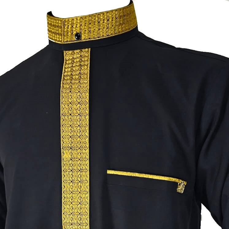 Mens Black Jubbah Embroidery Luxury Thobe Dishdasha Kandura