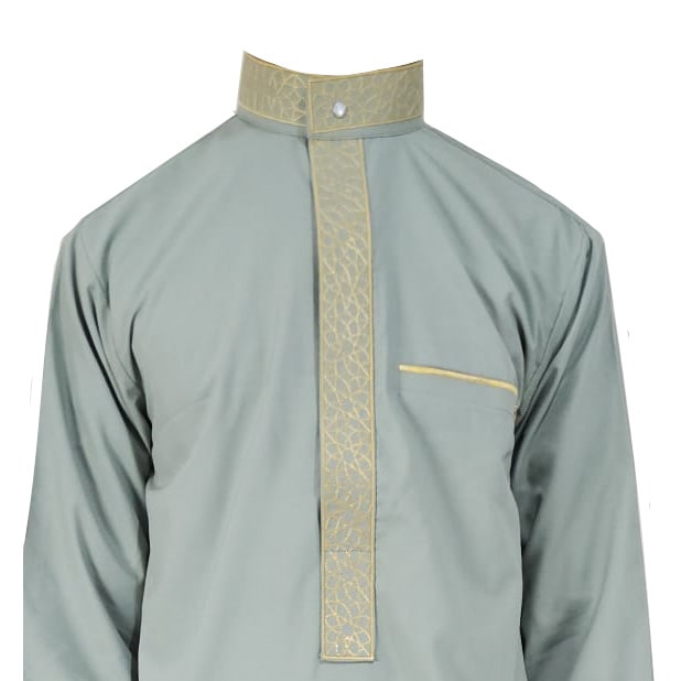 Mens Light Green Jubbah Embroidery Luxury Thobe Dishdasha Kandura