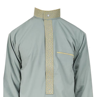 Mens Light Green Jubbah Embroidery Luxury Thobe Dishdasha Kandura